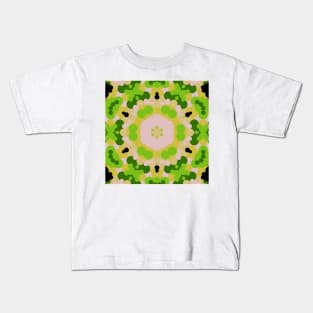 Retro Mandala Flower Yellow Green and White Kids T-Shirt